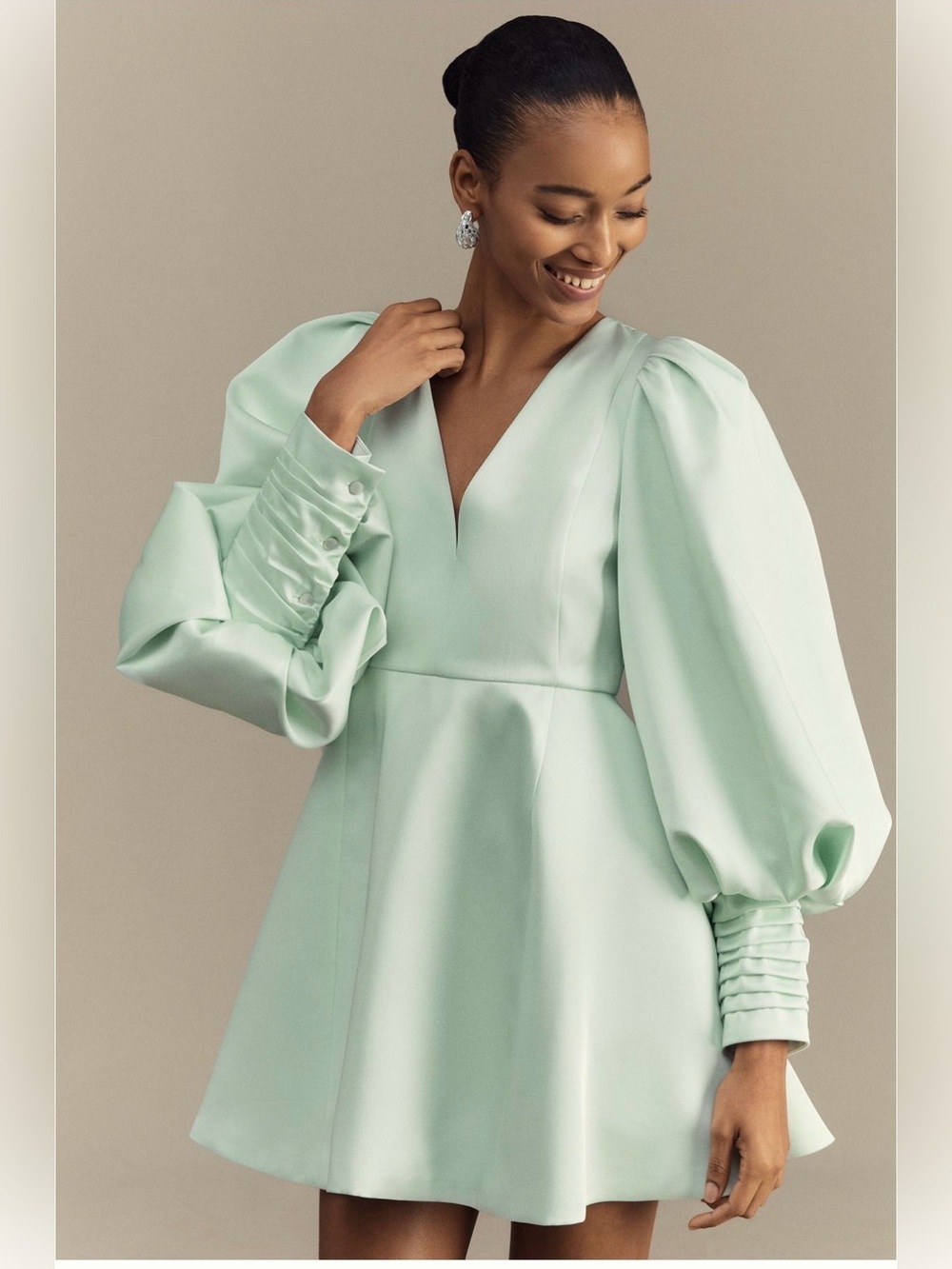 Anthropologie Mare Mare Macie Balloon-Sleeve V-Neck A-Line Mini Dress, M, NWT